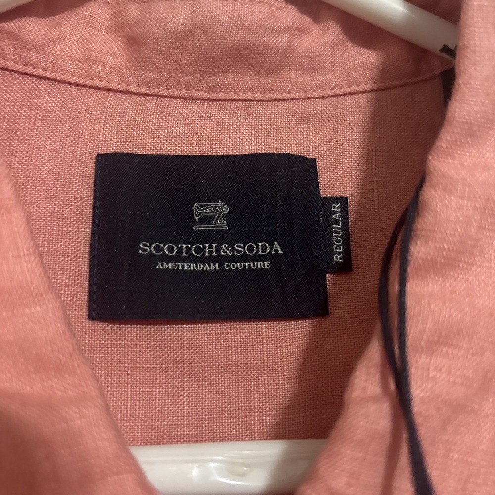 SCOTCH & SODA Men's Coral Linen Regular Fit Button-Up Shirt SZ L NWT - Picture 5 of 9